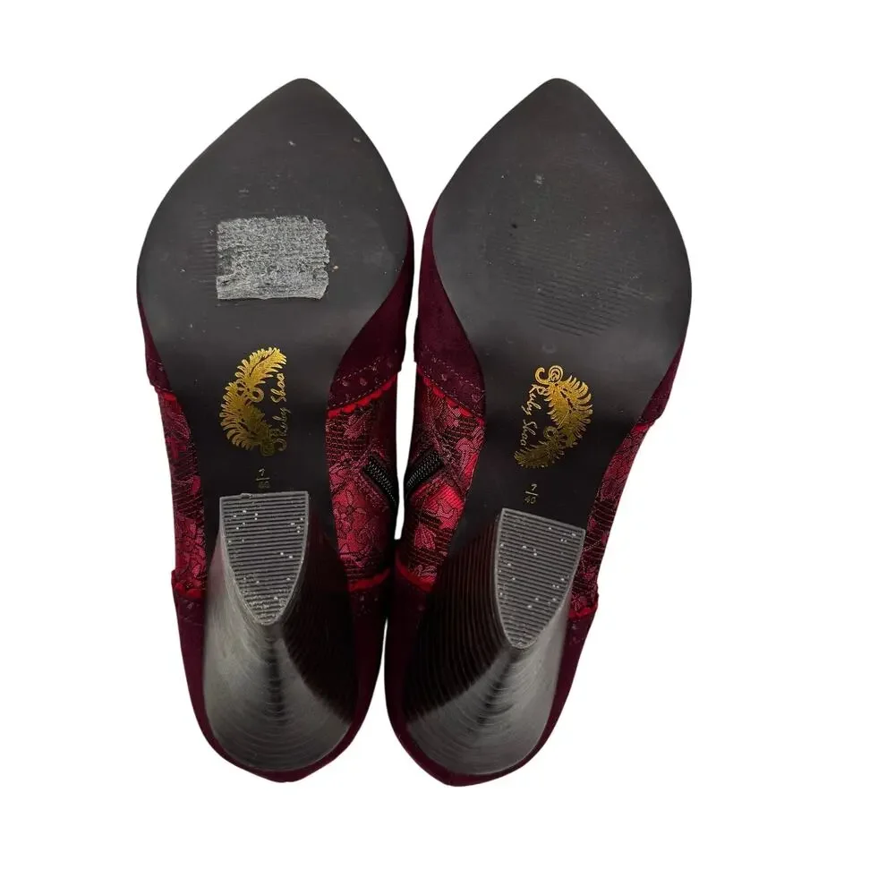 Ruby Shoo Wine Faux Suede Steampunk Brocade Nicola Ankle Boots Women's Size 9